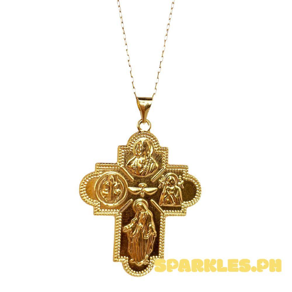 18k Saudi Gold Set 4 Image Cross + Karkar Chain 18"