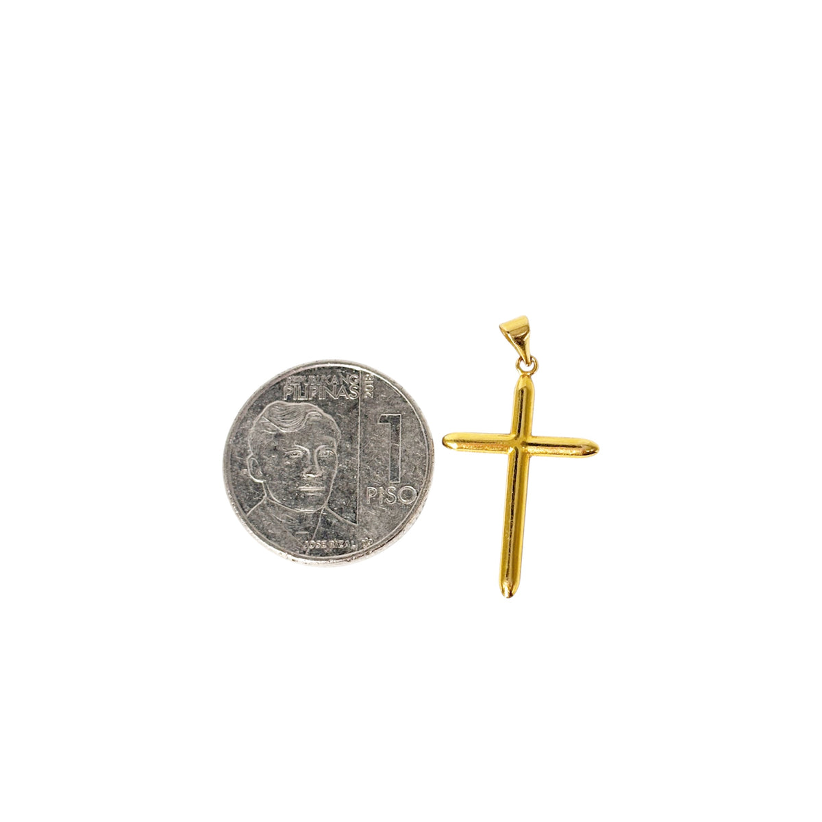 18k Saudi Gold Figaru Chain Makapal 18"+ 18k Saudi Gold Simple Plain Cross Pendant