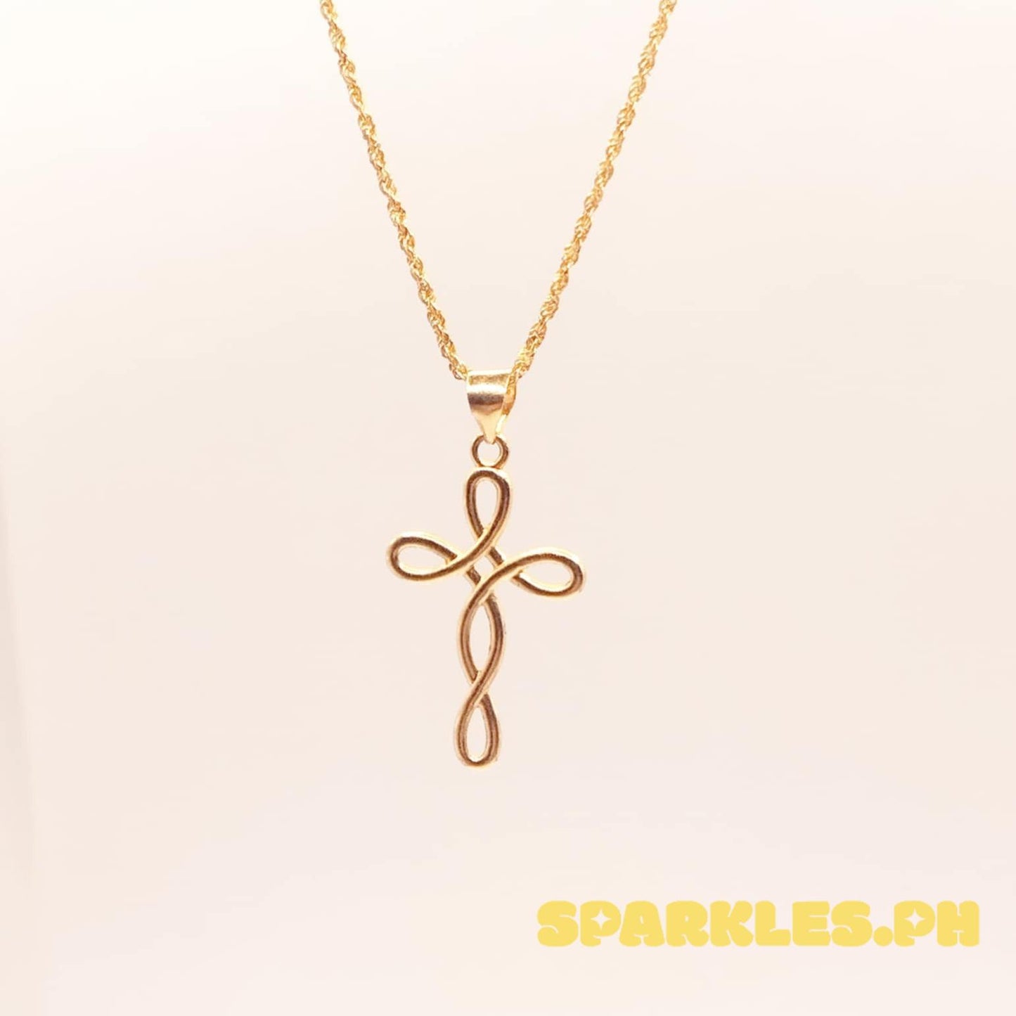 18k Saudi Gold Set Twisted Cross + Rope Chain 22"