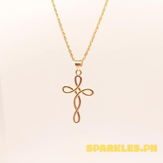 18k Saudi Gold Set Twisted Cross + Rope Chain 22"