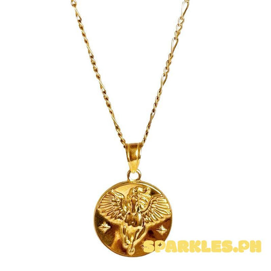 18k Saudi Gold Set Pegasus Pendant + Figaru Chain 18”