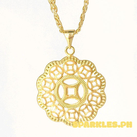 18k Saudi Gold Set Money Catcher Flower + Tauco Knot Chain 20"