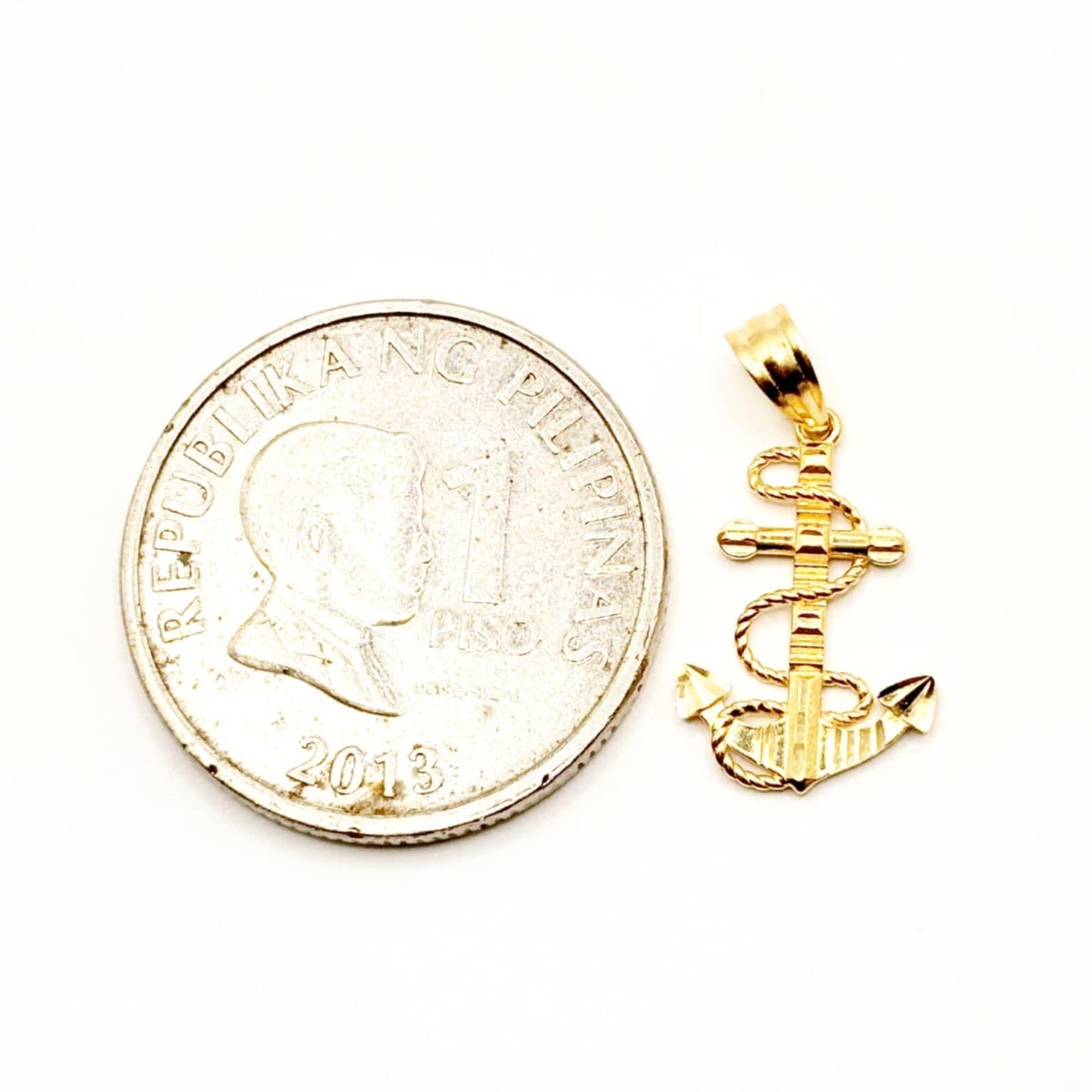 18k Saudi Gold Set Anchor Cross Pendant - SKU-QZGLNPRJ