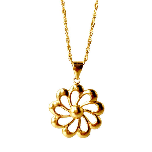 18k Saudi Gold Set Turbine Flower + Rope Chain 18"