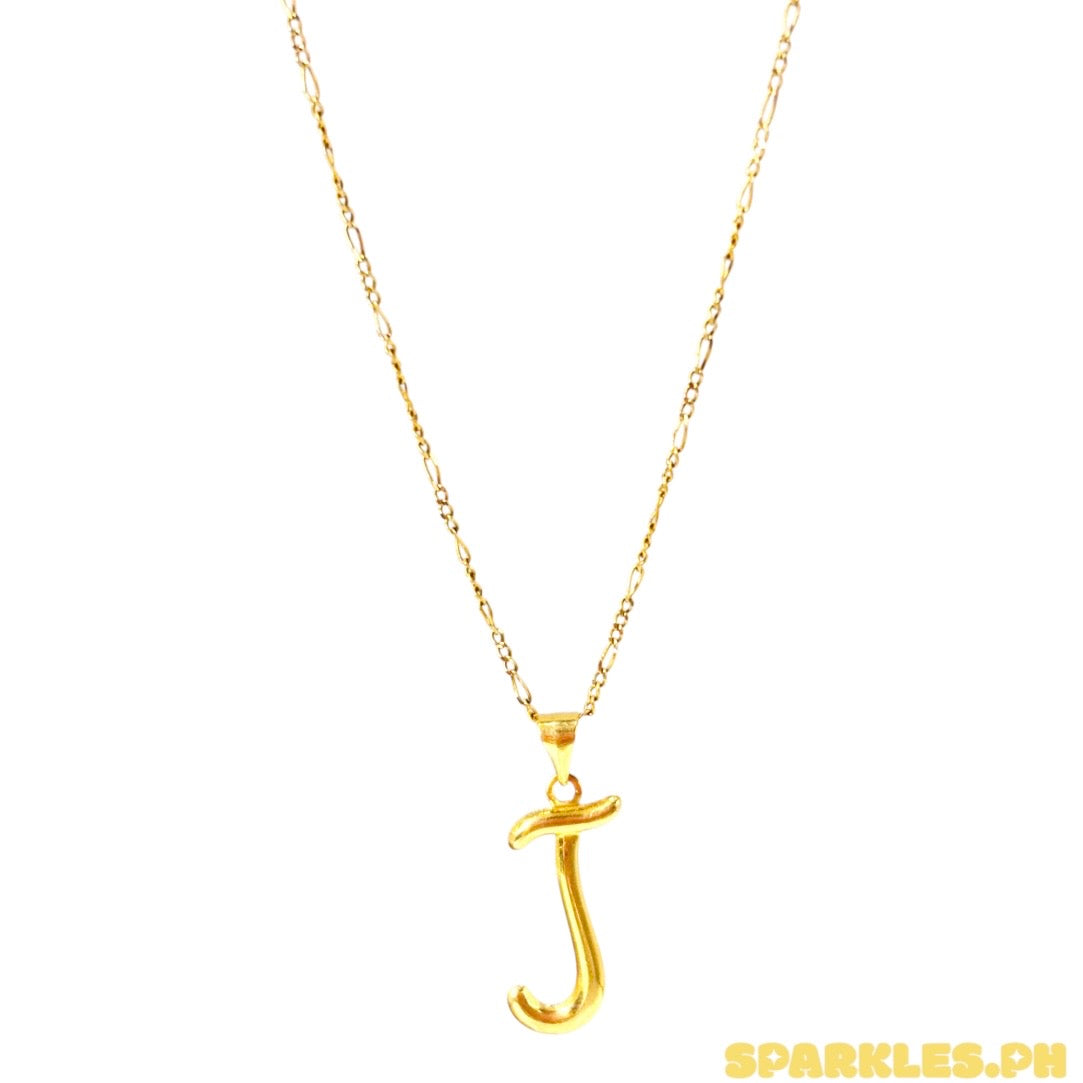 18k Saudi Gold Figaru Chain 18" + LETTER J STYLE PENDANT