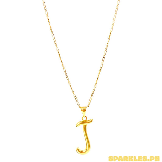 18k Saudi Gold Figaru Chain 18" + LETTER J STYLE PENDANT