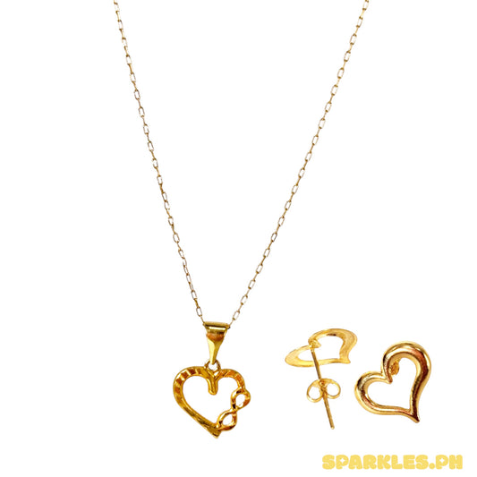 18k Saudi Gold Karkar Chain 18" + 18k Saudi Gold Infinity Heart Pendant + 18k Saudi Gold Mini Love EARRING