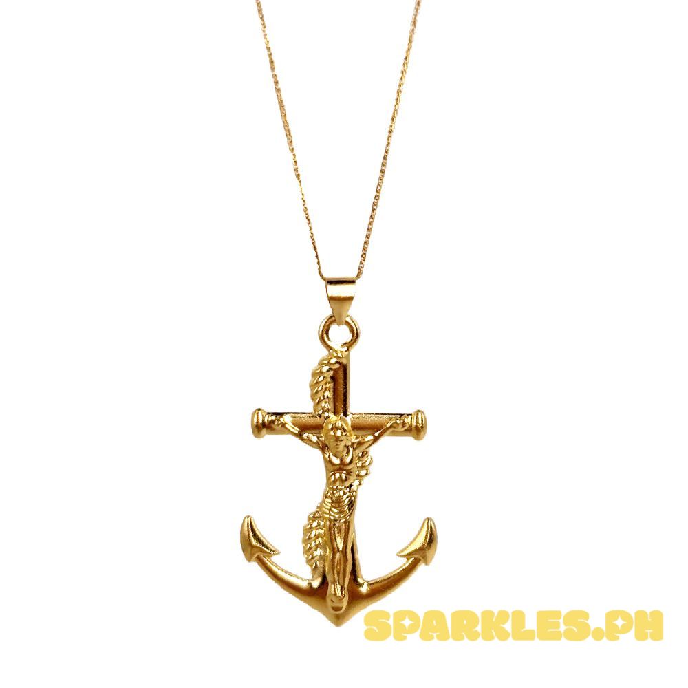 18k Saudi Gold Set Anchor Jesus + Foxtail Chain 18"