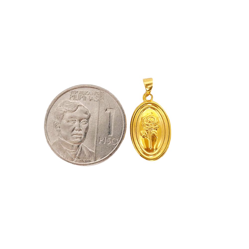 18k Saudi Gold Set Oval Rose Pendant - SKU-FF5DWEA9