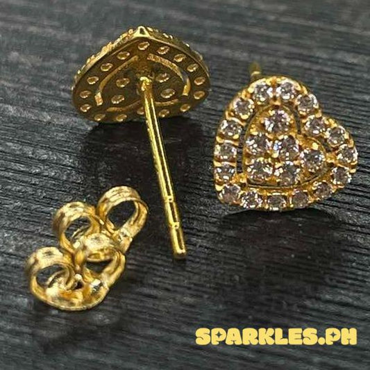 18k Saudi Gold Moissanite Heart Earring Solid Pawnable - SKU-X9PWG0QG