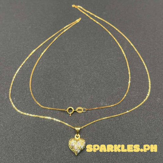 18k Saudi Gold Set Foxtail 18' with Heart 2Tone Solid Pawnable