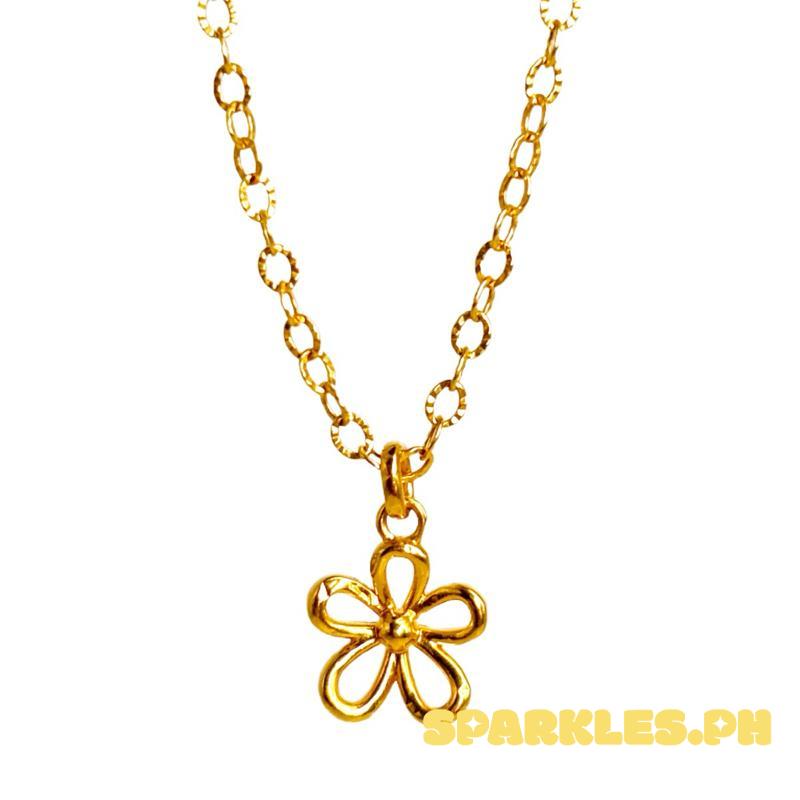 18k Saudi Gold AMPAW/HOLLOW Daisy Pendant + Diacut Circle Chain 18”