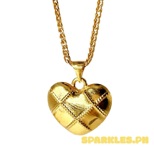18k Saudi Gold Grid Heart + Foxtail Chain 18" V2