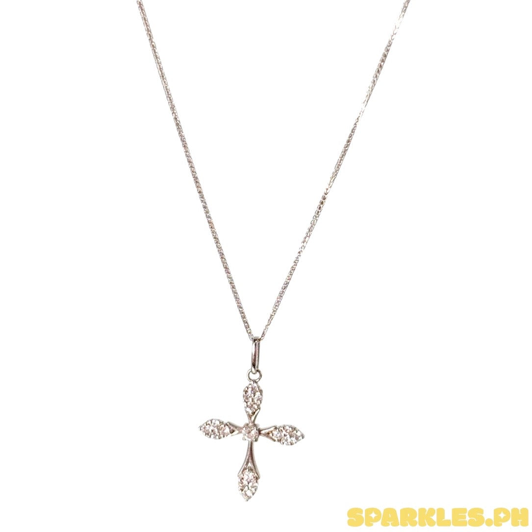 18k Natural Diamond - WG Cross Necklace