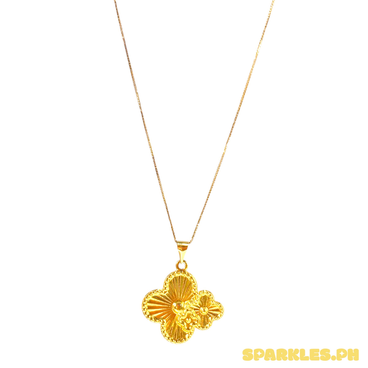 18k Saudi Gold Foxtail Chain 18" + 18k Saudi Gold Twin Clover Pendant