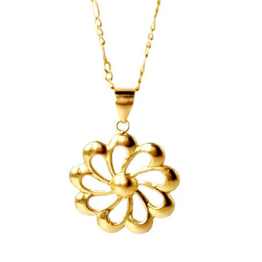 18k Saudi Gold Set Turbine Flower + Figaru Chain 18"