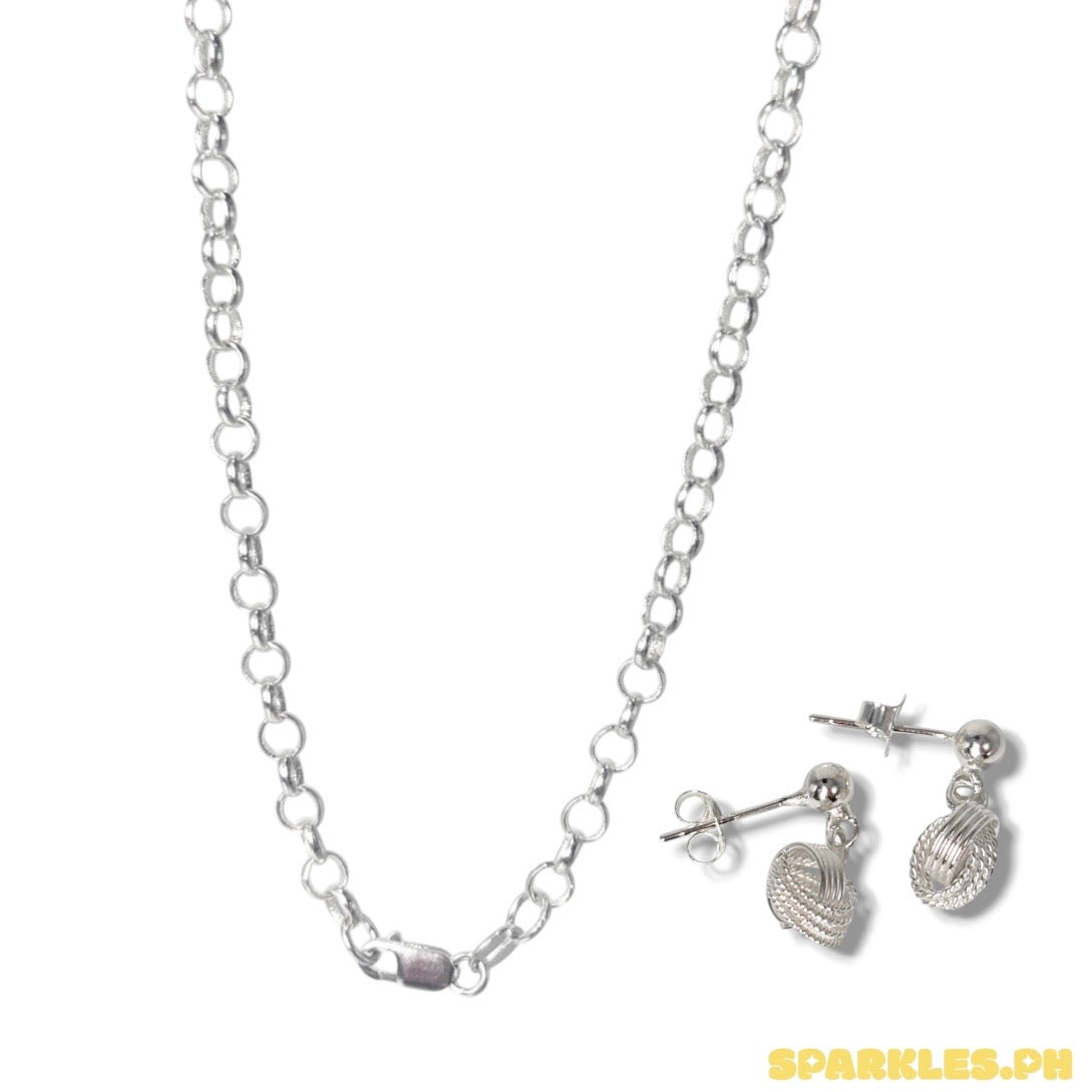 92.5 Sterling Silver - 4mm Tauco Chain 18” + 92.5 Sterling Silver - Double Loop Earring