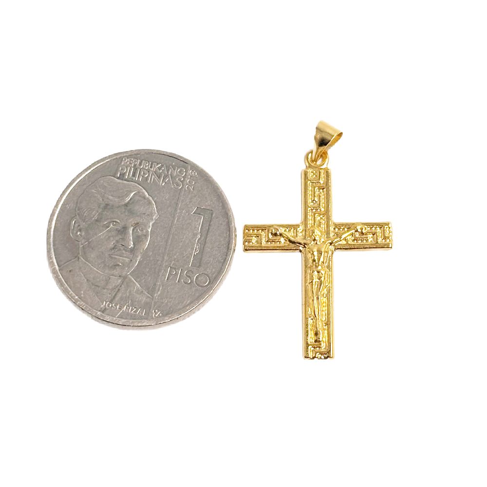 18k Saudi Gold Fenfen Jesus Cross Pendant - SKU-V9C4XQWG