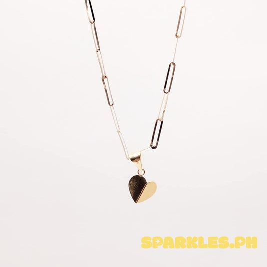 18k Saudi Gold Set Leaf Heart + 2X5MM PaperClip Chain 16"
