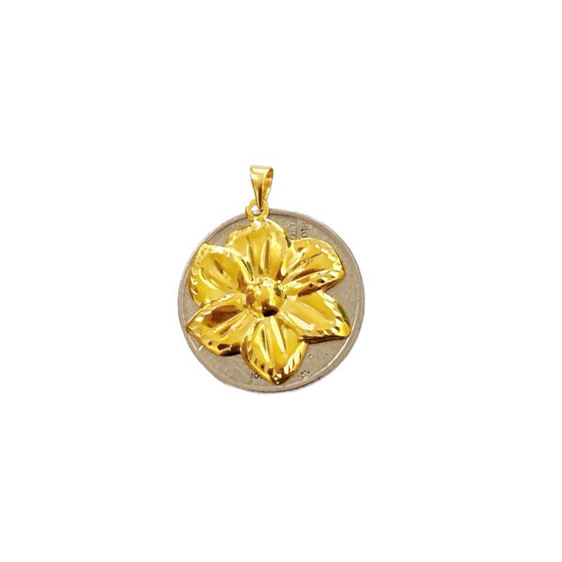 18k Saudi Gold Set Blossom Pendant + Diacut Circle Chain 18”