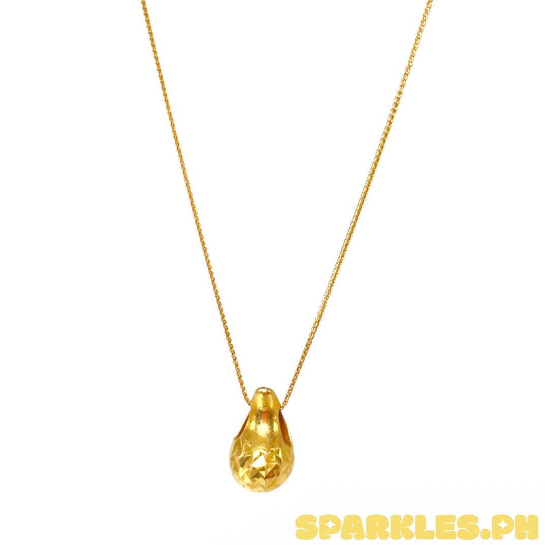 Foxtail Chain 18k Saudi Gold 18"+18k Saudi Gold Solid Diacut Teardrop Pendant