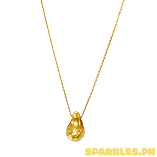 18k Saudi Gold Foxtail Chain 18" + 18k Saudi Gold Solid Diacut Teardrop Pendant