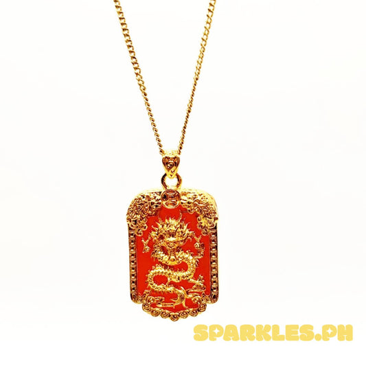 18k Saudi Gold Set Red Bar Dragon HOLLOW + Cadena Chain 20"