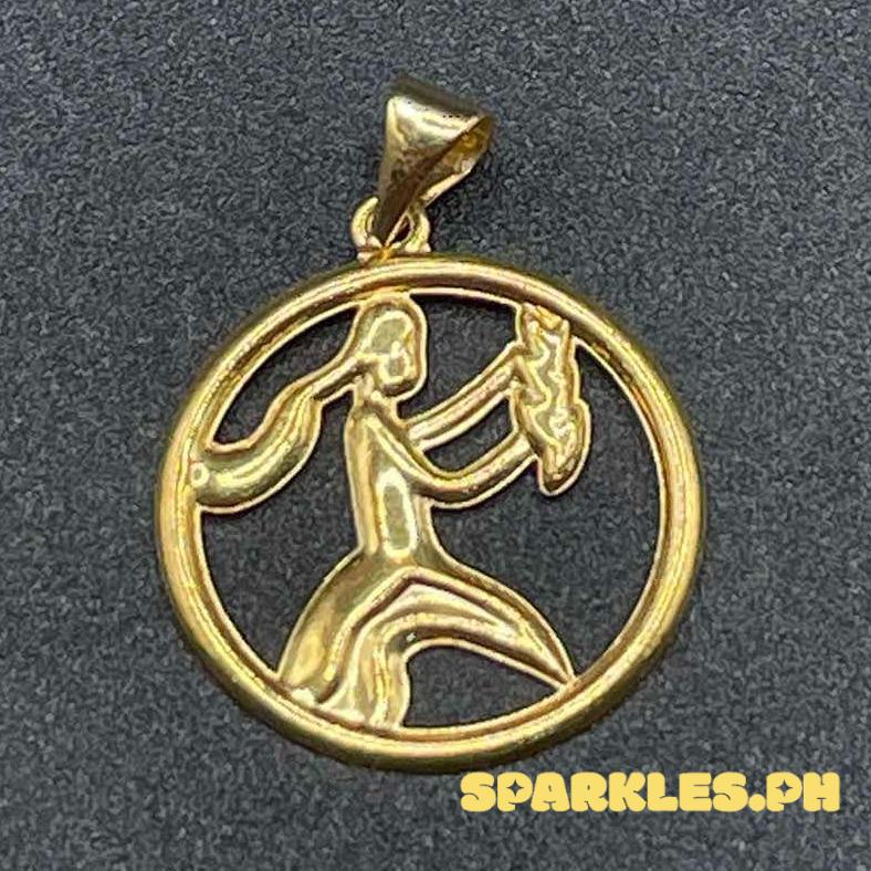 18k Saudi Gold Virgo Circle Pendant Solid Pawnable - SKU-XIJUDJ7L
