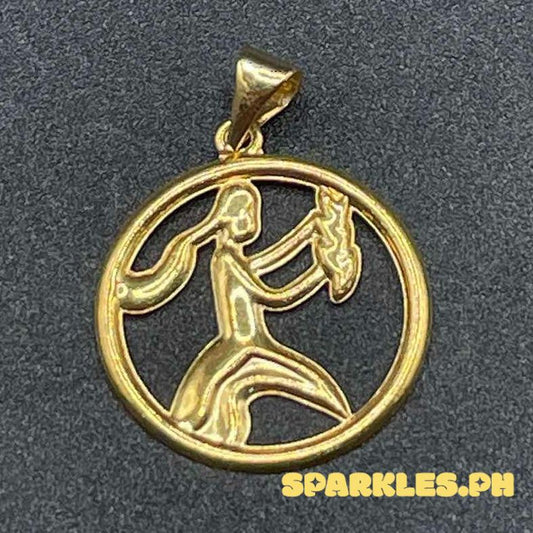 18k Saudi Gold Virgo Circle Pendant Solid Pawnable - SKU-XIJUDJ7L