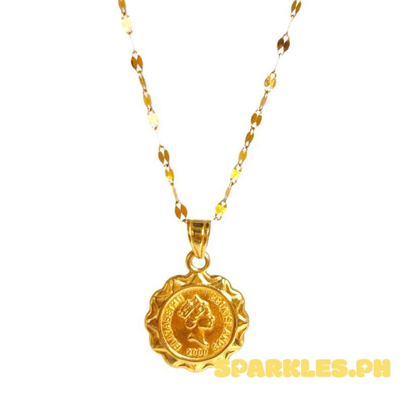 18k Saudi Gold Set Coin Elizabeth + Dancing Chain Makapal Pawnable