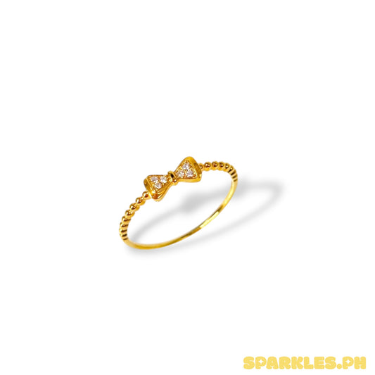 18k Natural Diamond - Yellow Gold Bow Ring Size 6