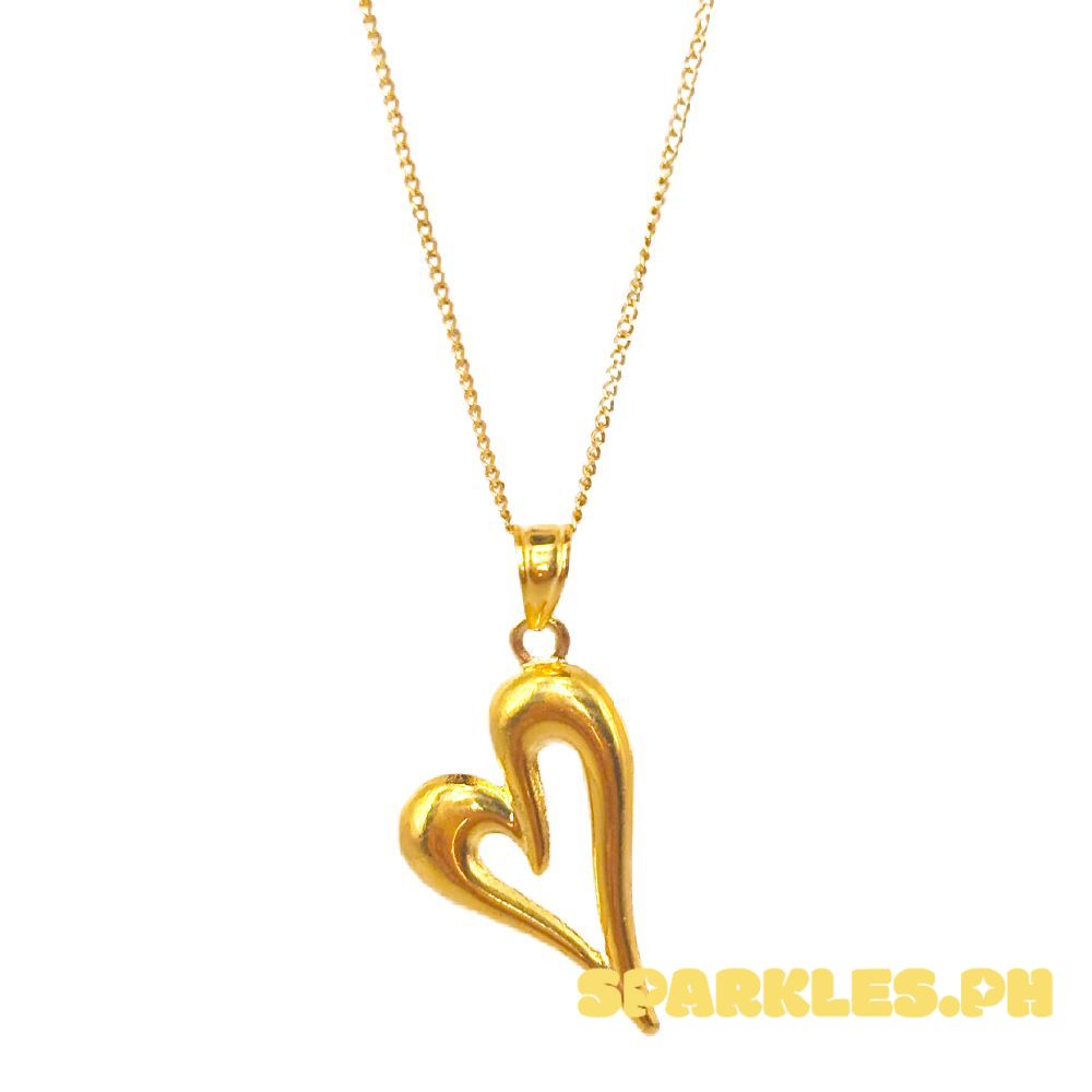 18k Saudi Gold Set Open Sexy Heart Pendant + Cadena Chain 20"