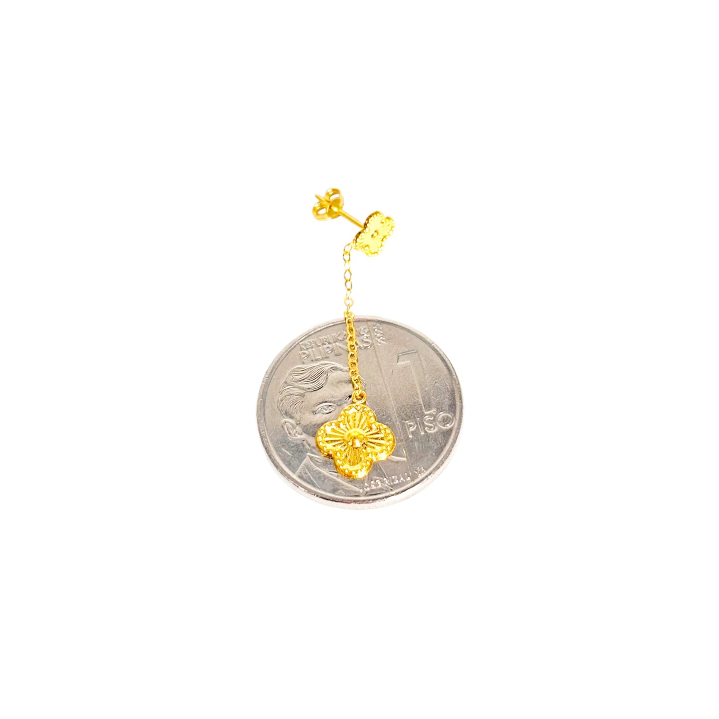 18k Saudi Gold Twin Dazzling Flower Tictac Earring - SKU-SCG2NT6Q