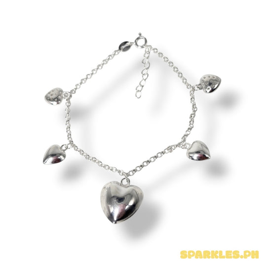 92.5 Sterling Silver Puffed Heart Charm Bracelet