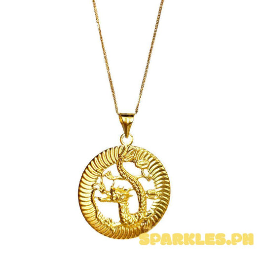 18k Saudi Gold Set Round Dragon + Foxtail Chain 18"