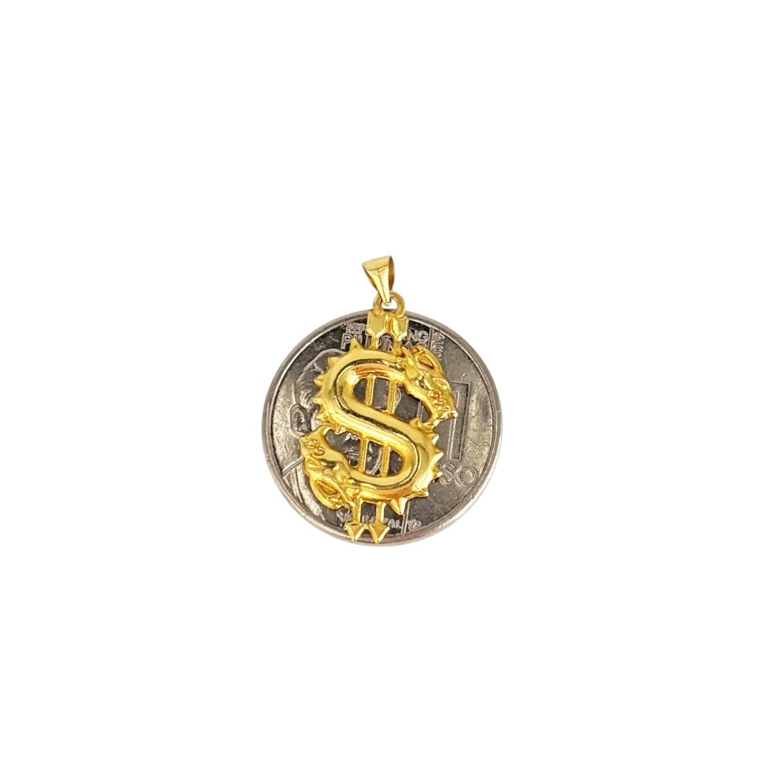 18k Saudi Gold Micro Paperclip Chain 20" + 18k Saudi Gold Dollar Pendant