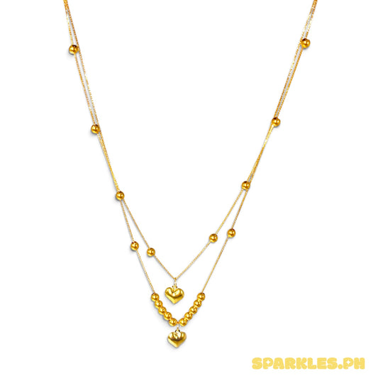 18k Saudi Gold Double Layer Heart Necklace