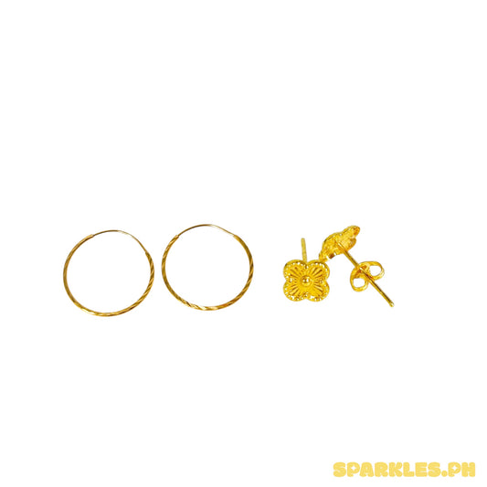 18k Clover Stud Gold Pakaw v2 + 18k Saudi Gold 15mm Diacut Loop Earring