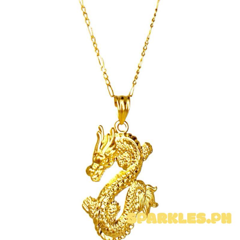 18k Saudi Gold Set Dragon Pendant + Figaru Chain 20”