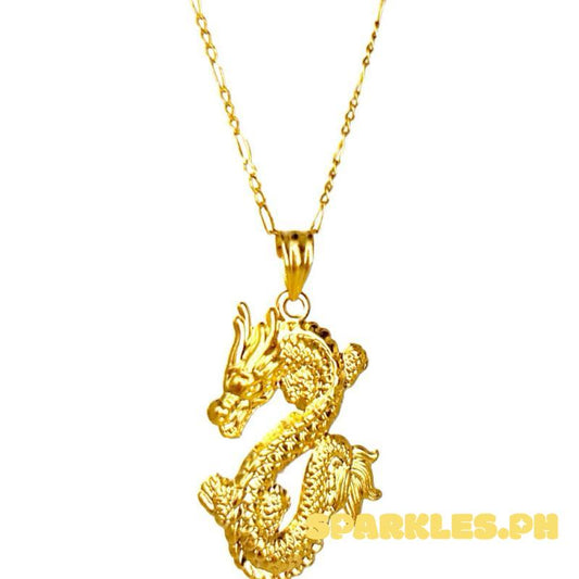 18k Saudi Gold Set Dragon Pendant + Figaru Chain 20”