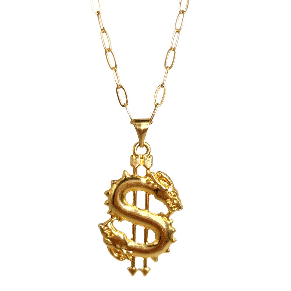 18k Saudi Gold Set Dollar Pendant + Micro Paperclip Makapal 20"