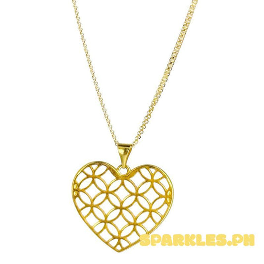 18k Saudi Gold Set Flat Money Catcher Heart + Bismark Chain 18”