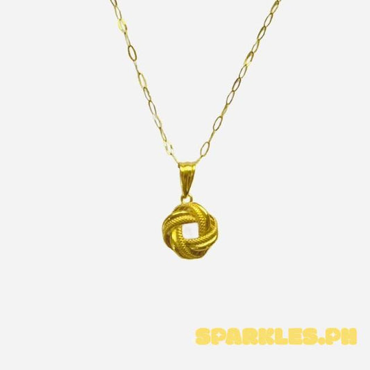 18k Saudi Gold Set Ensaimada Solid Pendant + ” Micro V1 Paperclip Chain 16"