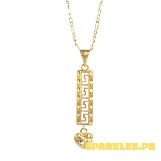 18k Saudi Gold Set F Bar Heart + Figaru Chain 16"