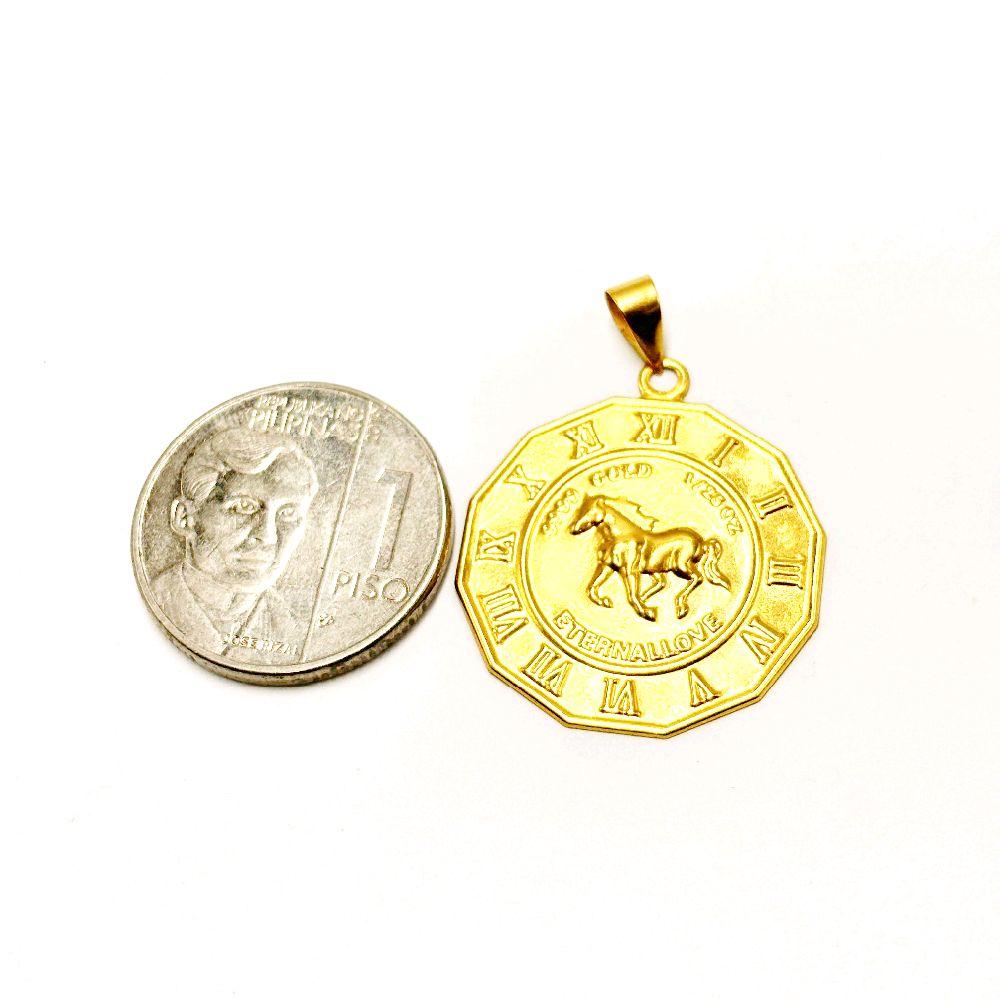 18k Saudi Gold Clock Horse Pendant - SKU-QD9L5XY8