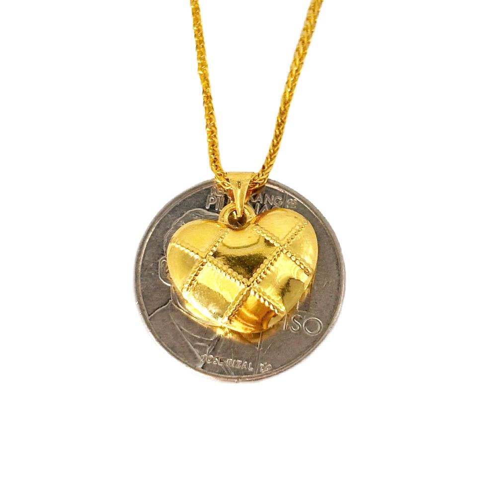 18k Saudi Gold Grid Heart + Foxtail Chain 18" V2