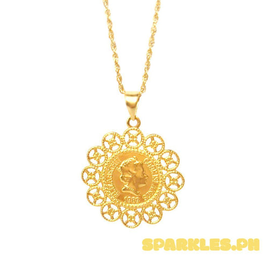18k Saudi Gold Set Flower Elizabeth+ Rope Chain 16"