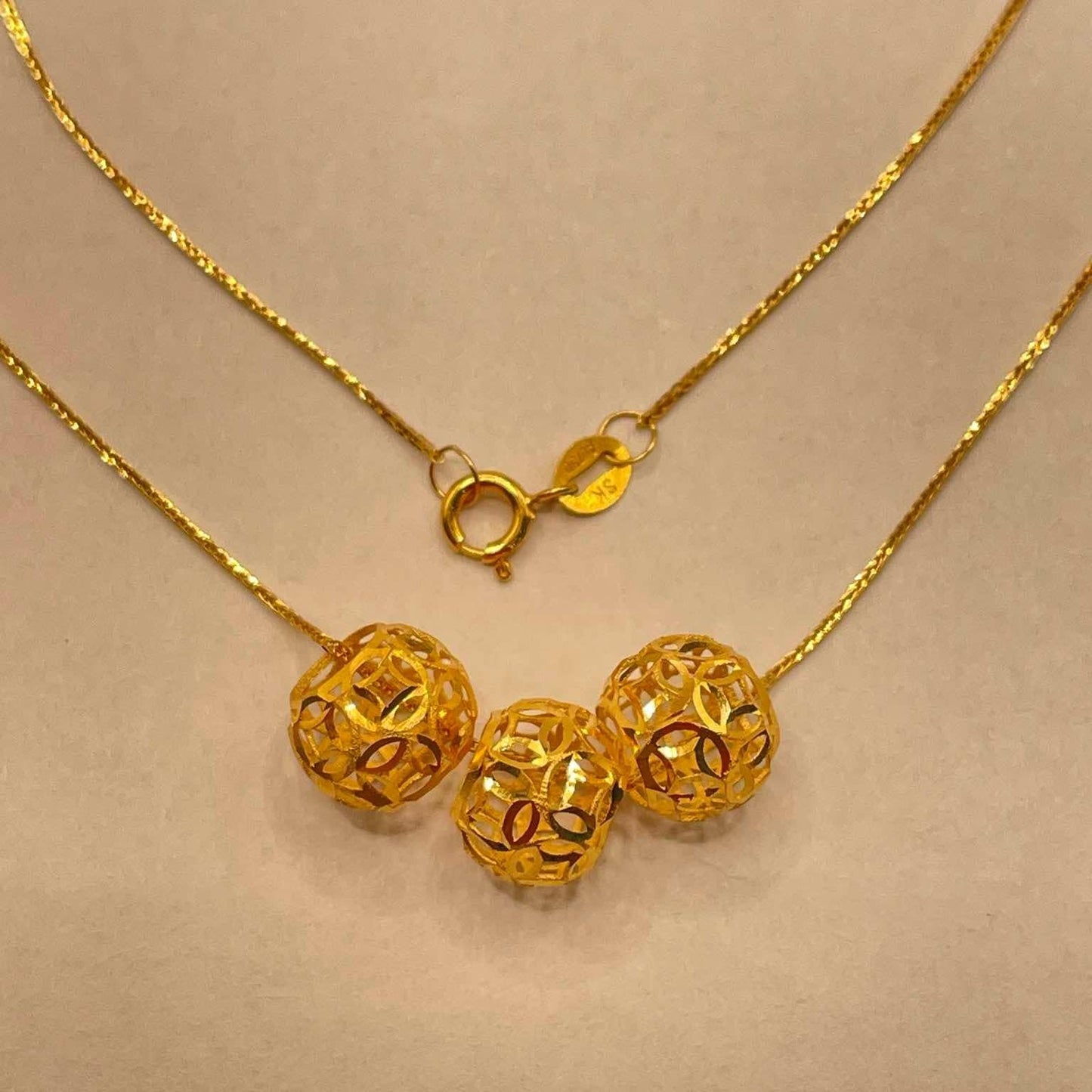 18k Saudi Gold SET Foxtail +3Pcs Money Catcher Ball Solid Pawnable