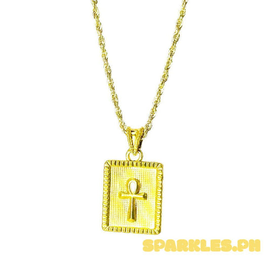 18k Saudi Gold Set Square Cross Hollow + Rope Chain 22