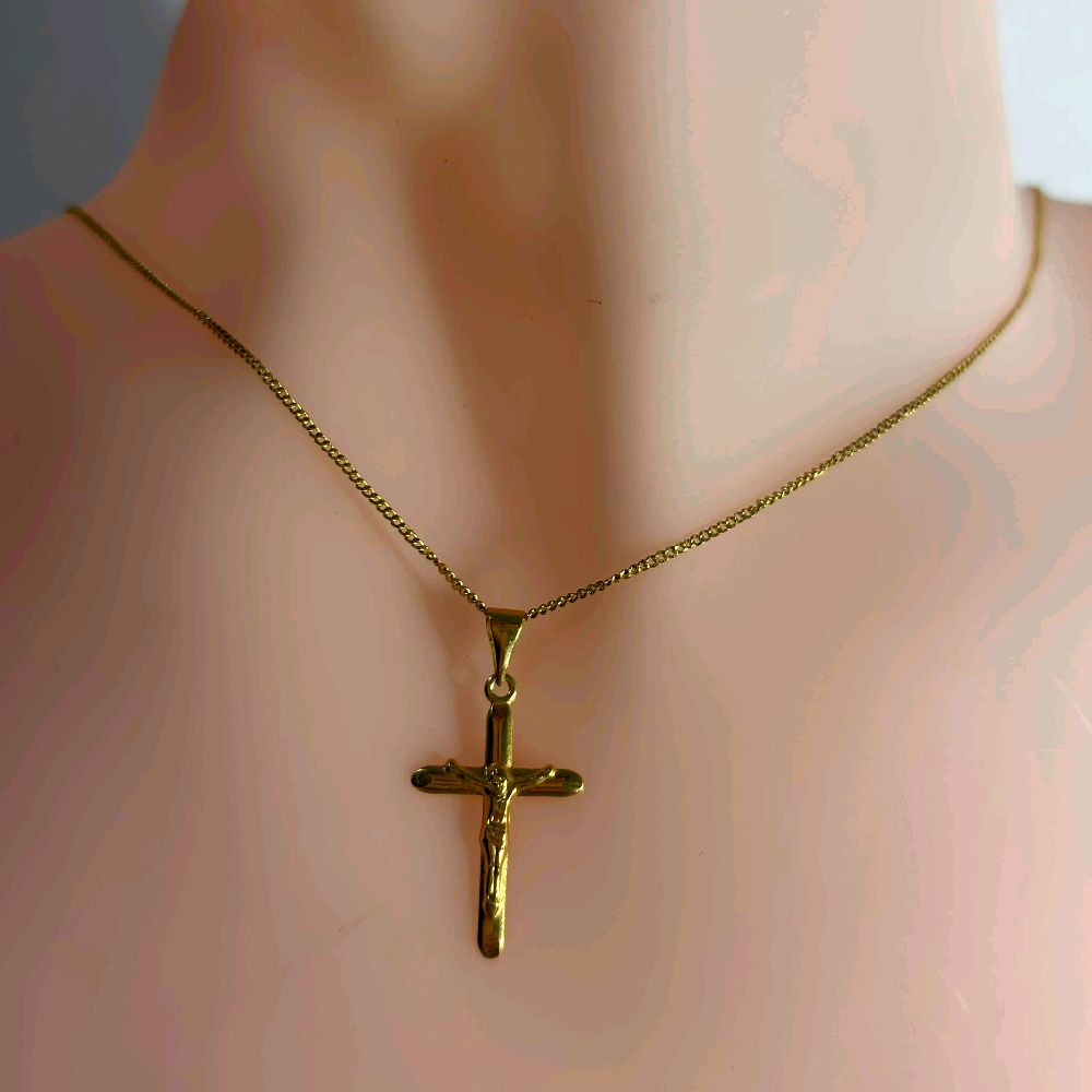 18k Saudi Gold Set Jesus Cross Plain + Cadena Chain 24